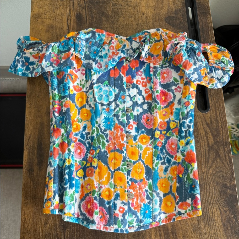 NWOT Colorful Floral Ruffle Corset Top - UK 6/US 0